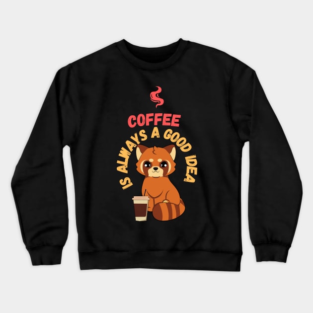 Red Panda Baby Bear Loves Coffee Crewneck Sweatshirt by Praizes